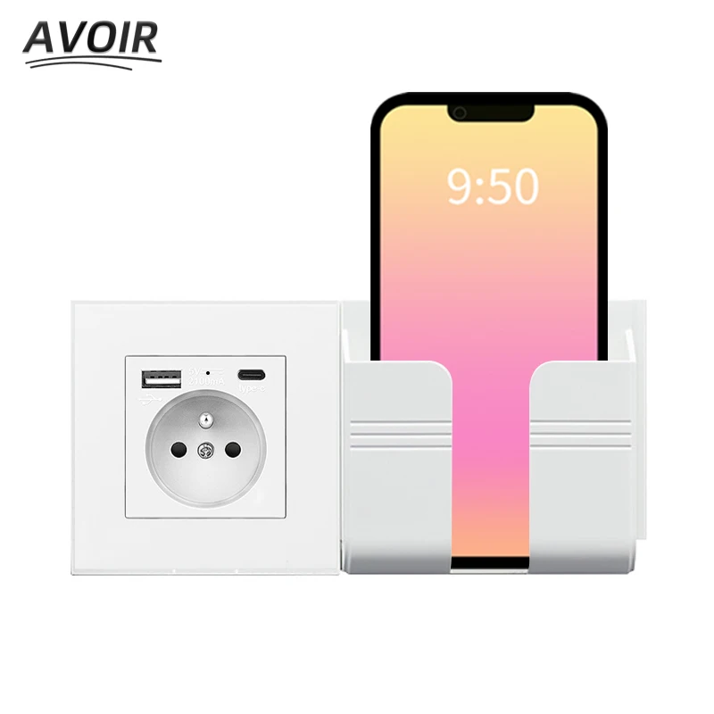 Avoir FR French Wall Socket USB Type C Wall Plug Socket White Plastic Panel Electrical Sockets And Switches electrical Outlets