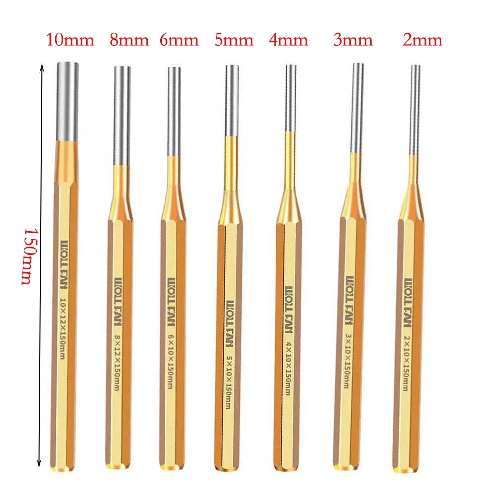 7PCS Cylindrical Punch Chisel 2/3/4/5/6/8/10mm Roll Pin Punch Tool Remover Cylindrical Punch Chisel Cone Punch Watch Repair Tool