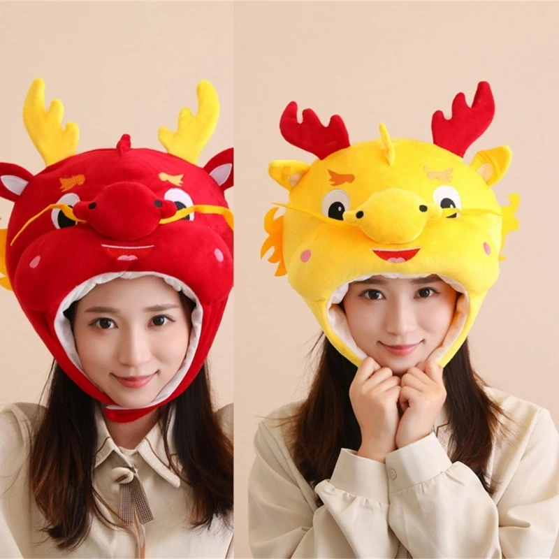 Plush 3D Dragon Hat for Family Gathering Kids Lovely Mascots Hat Breathable Festival Party Hat Dragon Head Hat Headgear DXAA