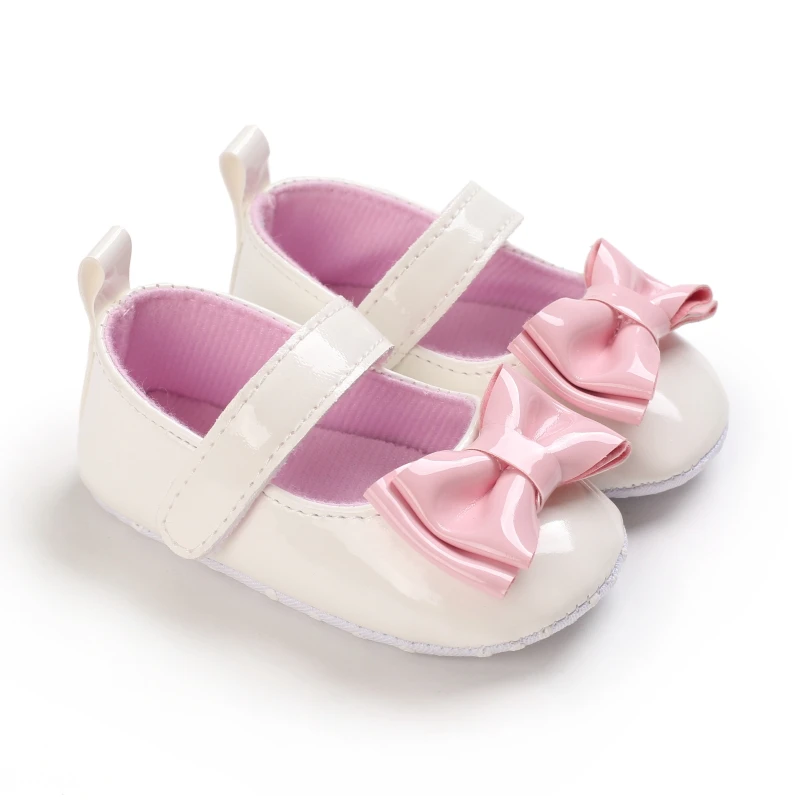 Baby Girls\' Soft Bottom Bowknot Princess Wedding Shoes Toddler Mary Jane Flats Newborn Infant Sneakers 0-18M