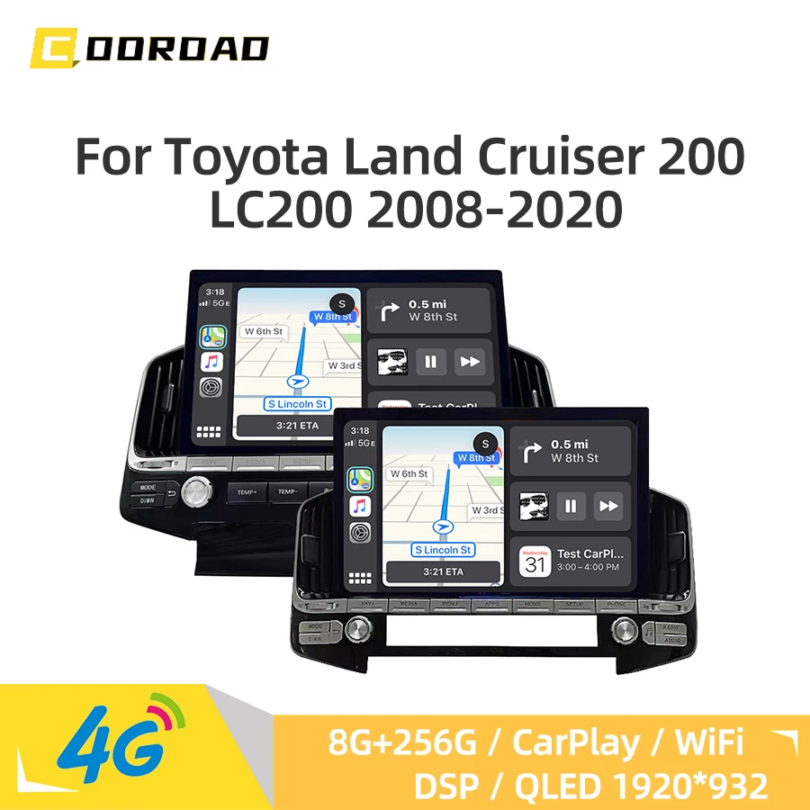 8G 256G Android 14.0 Car Radio CarPlay GPS Navigation 4G WiFi RDS Multimedia Player For Toyota Land Cruiser 200 LC200 2008-2020