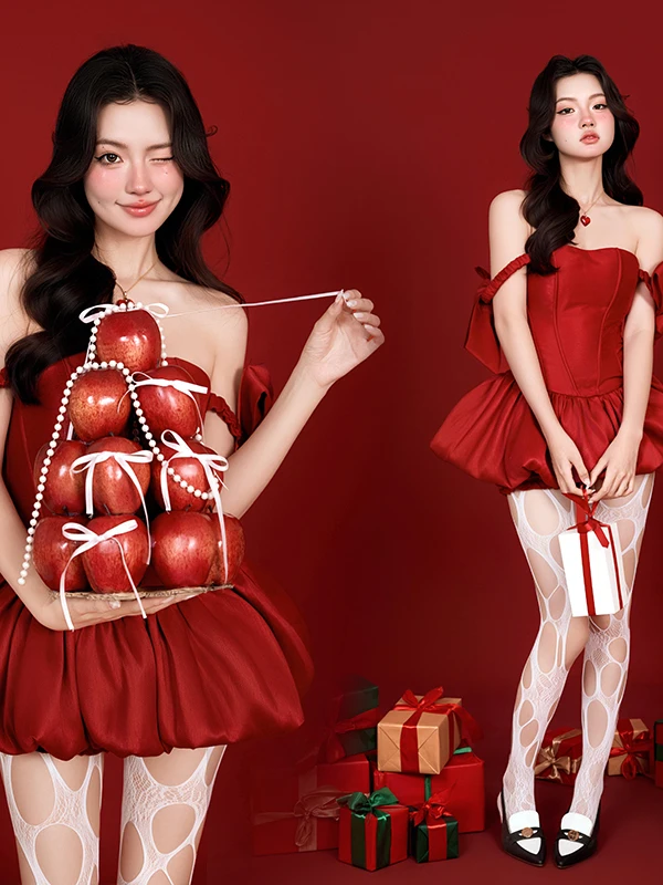 

Red Off-Shoulder Gown Women's High-End Photography Studio Stage Costume New Arrival Spring 2026 Trendy Unique Design Dress