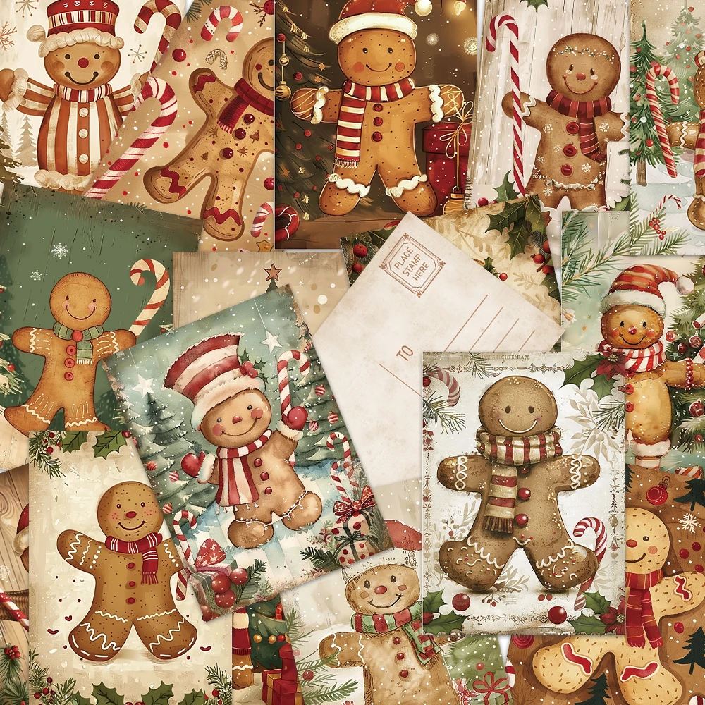 16-teiliges Vintage-Weihnachts-Lebkuchenmann-Postkartenset, Geschenk für Halloween-Lehrer, Geschenk für den Schulanfang, hochwertiger Karton – Detail 2