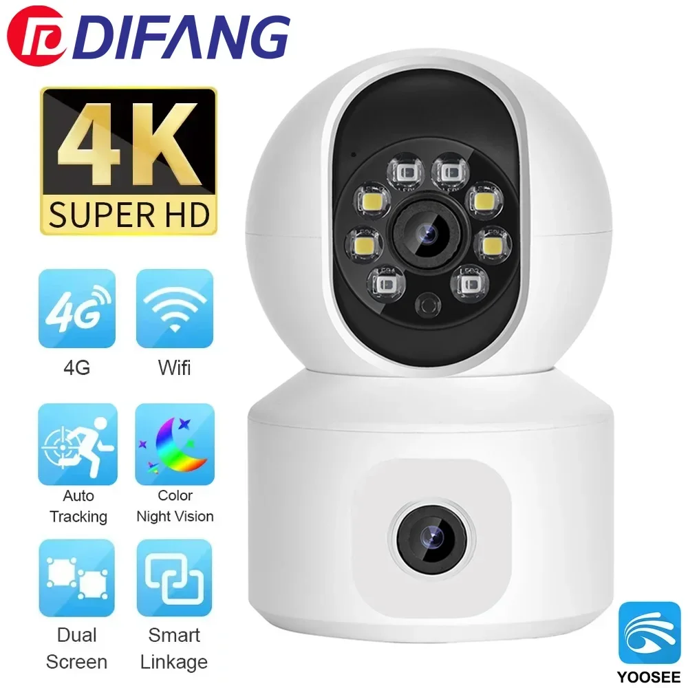 

4MP WiFi IP Camera 4G Dual Lens Dual Screen Baby Monitor Home Security Camera PTZ Auto Tracking CCTV Video Surveillance Yoosee