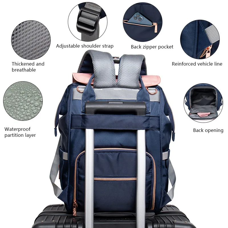 LEQUEEN-Sacos de fraldas multifuncionais para a mamãe, grande capacidade bebê sacos, cuidados com o bebê mudando sacos para a mamãe, mochila