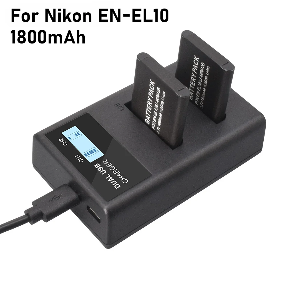 

1800mah Li-40B Li-42B EN-EL10 Battery with LED Dual Slot Charger for Olympus Li 40B 42B Nikon ENEL10 FinePix XP70 XP60 XP50 T550