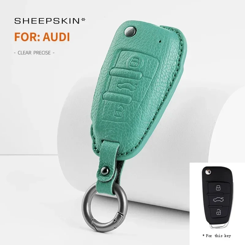 

For Audi A1 A3 A6 A6L Q2 Q3 Q7 TTS R8 S6 RS3 2021 2022 2023 GoatSkin Leather Car Remote Sheepskin Key Cover Case Shell Keychain