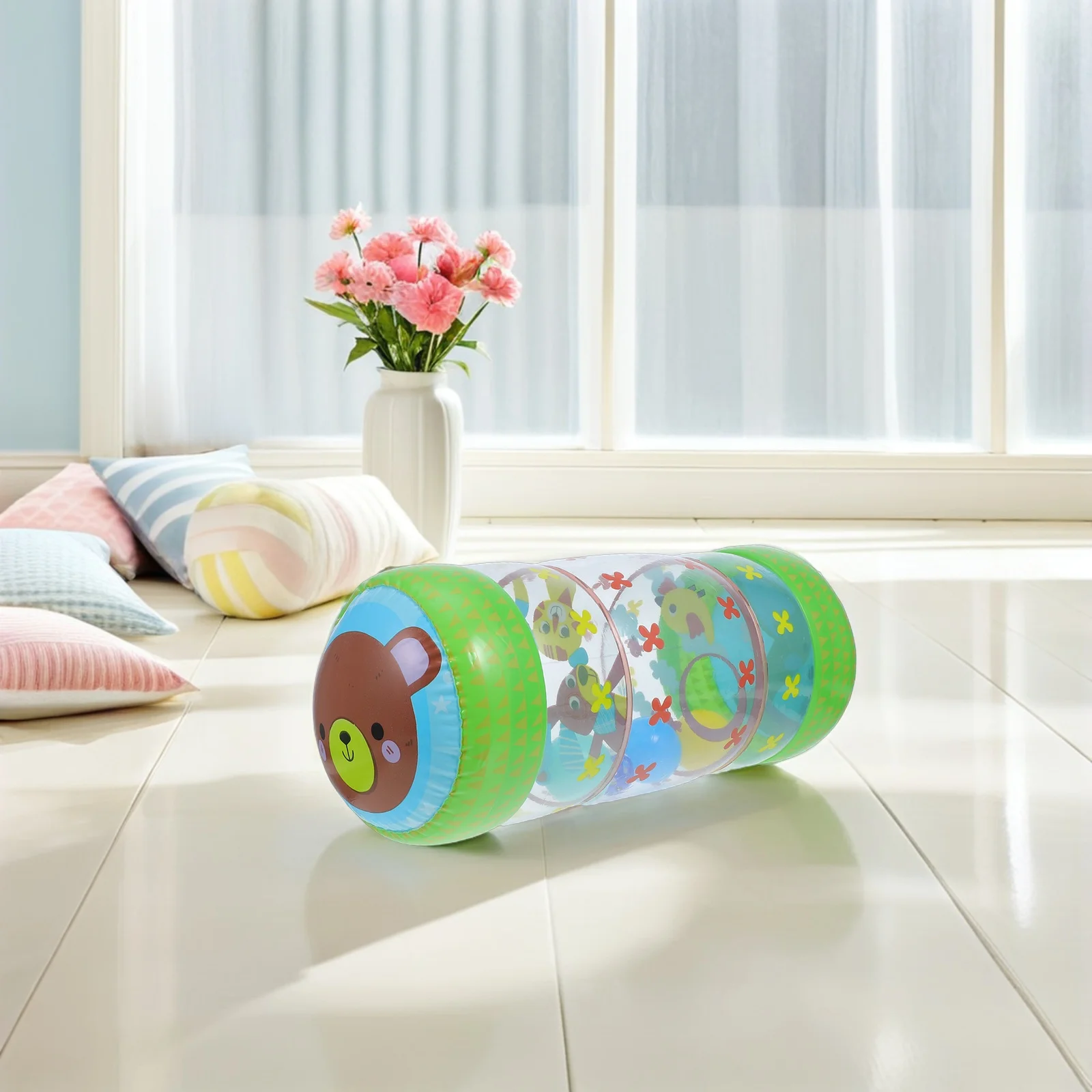 جرس زحف للأطفال قابل للنفخ، أسطوانة ملونة للتنمية والتعلم الحسي، لعبة دوارة داخلية للأطفال