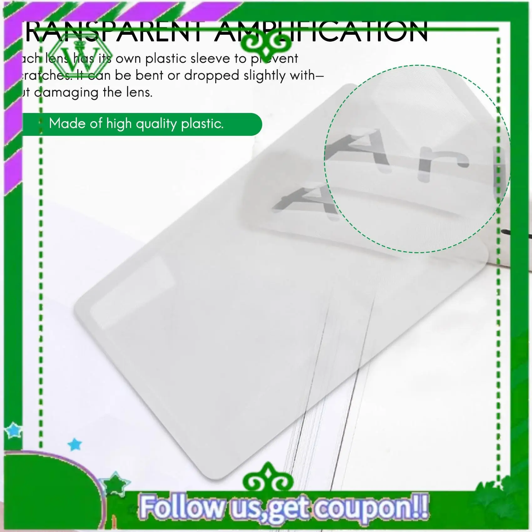 Reliable-3 X Magnifier Magnification Magnifying Fresnel Pocket Credit Card Size Transparent Magnifying Glass