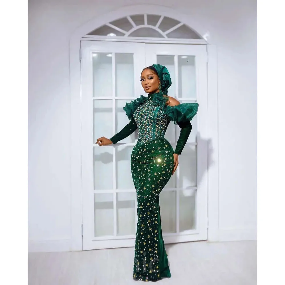 독특한 높은 목 이브닝 드레스 섹시한 스팽글 페르시 댄스 파티 드레스 프릴 긴 소매 파티 드레스 맞춤형