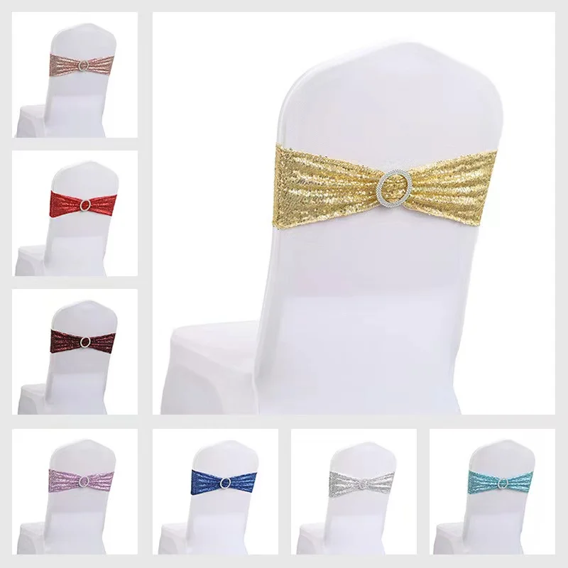 Sequins Stretchy Sequin Chair Sashes Sparkly Gold Sash Band for Banquet Wedding Party Home Outdoor Chair Cover Sash Decorations