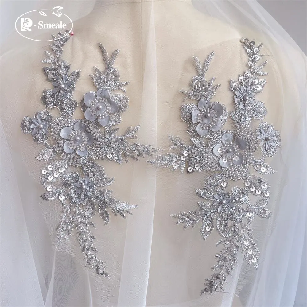 2 pièces/1 paire nouveau 12 couleurs paillettes Tube perle broderie dentelle Applique Hanfu chapeaux bricolage dentelle Patch avec fleurs en dentelle miroir