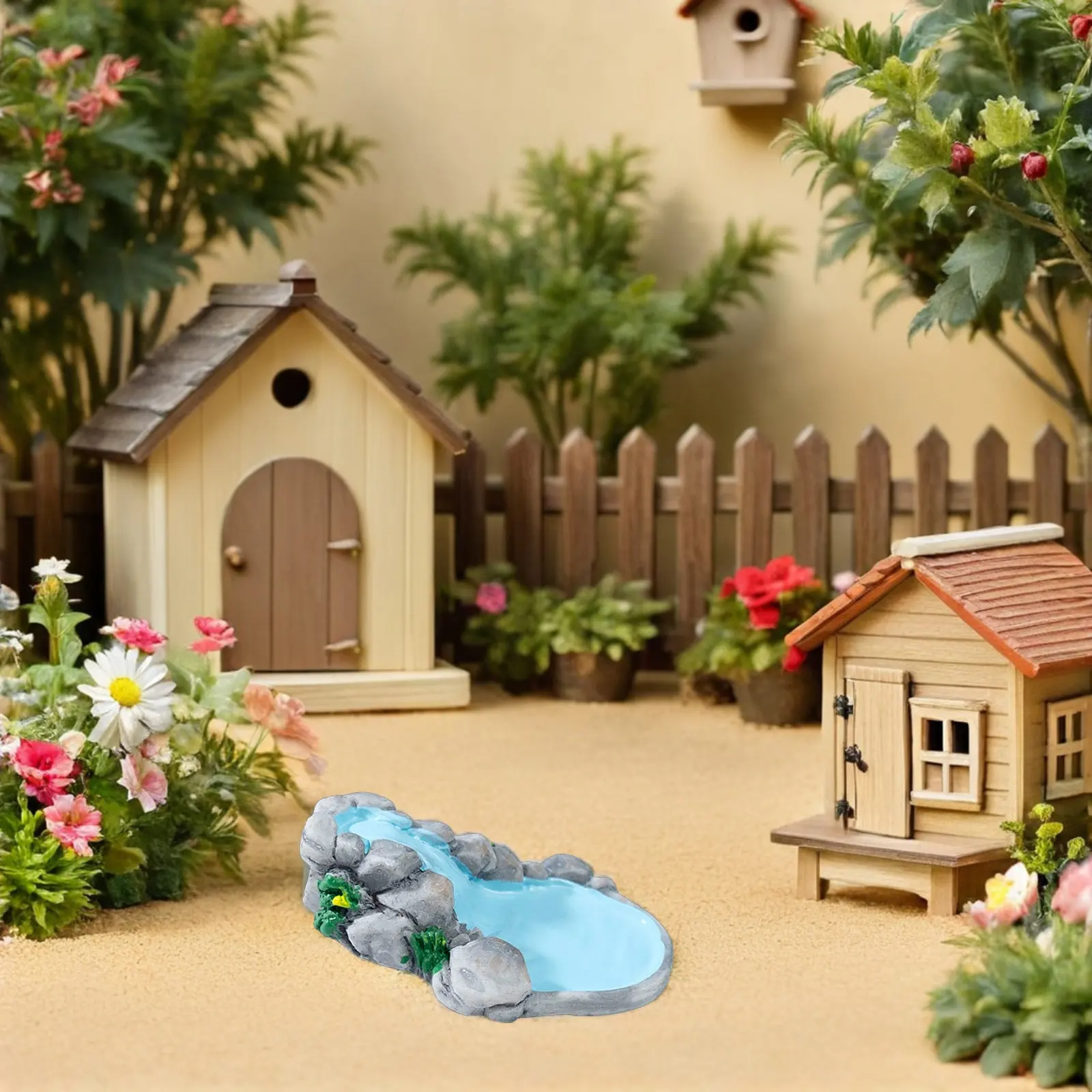 4Pcs Mini Landscape Ornament Vintage Resin Stream Set Stress Relief Office Garden Sand Tray Diorama Lawn Accessories view 2