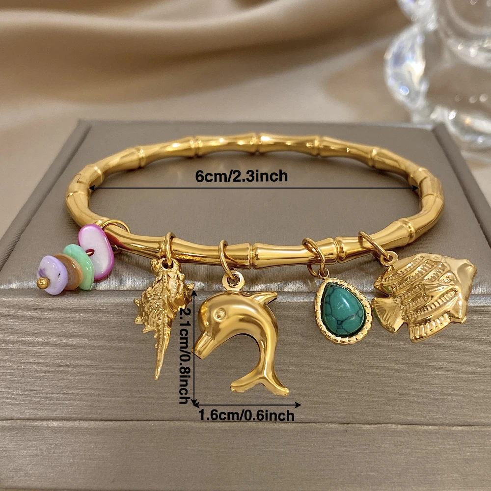 Greatera Ocean-Style Bambus-Joint Small Fish Dolphin Multi-Anhänger-Armband Persönlichkeit Beliebte künstlerische Damen-Armreifen Geschenke