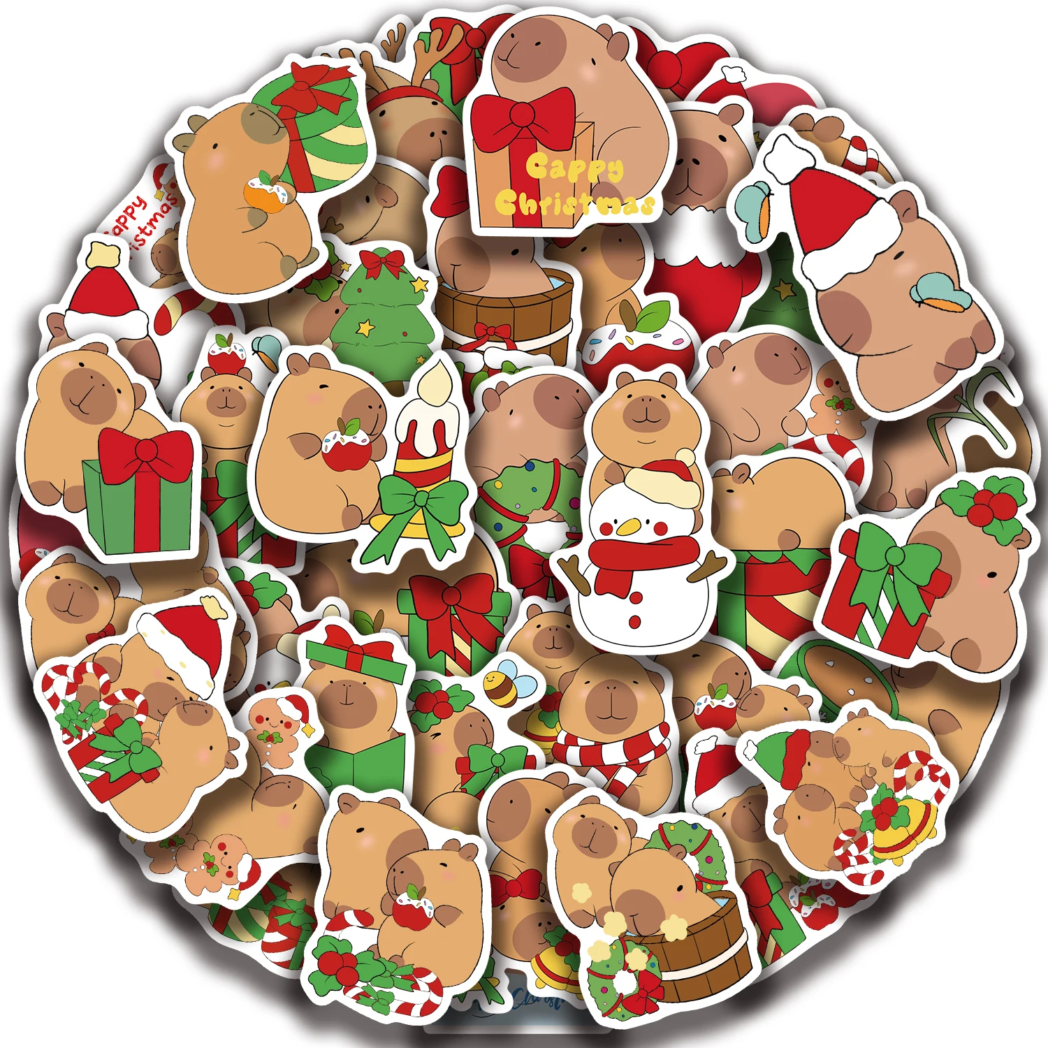 50PCS Christmas Capybaras Stickers Cartoon Cute Decals Toy Stationery Guitar Phone Bicycle Laptop Luggage Car Graffiti Sticker