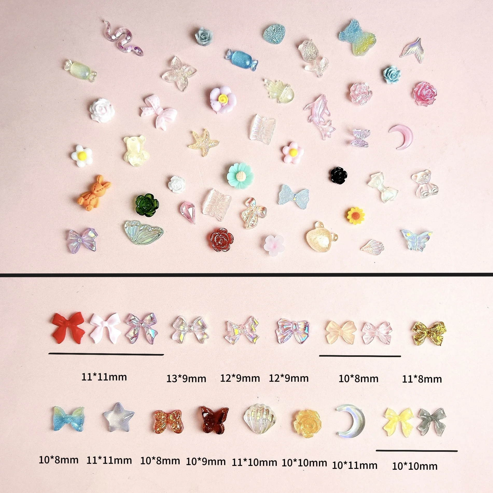 1 صندوق متعدد نمط الشريط الانحناء العلاقات الراتنج مسمار الفن زينة ثلاثية الأبعاد الملونة كاميليا فراشة محارة مختلط مسمار السحر لتقوم بها بنفسك الأظافر