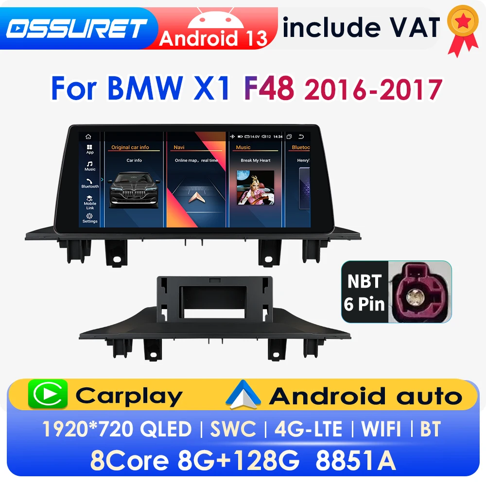 OSSURET 10,25 Zoll 2-DIN Android Autoradio für BMW X1 F48 2016-2017, Multimedia-GPS-Player, kabelloses Carplay, Android Auto, 4G, DSP, BT, Mirror Link, SWC, 360-Grad-Kamera, Autoradio, intelligente