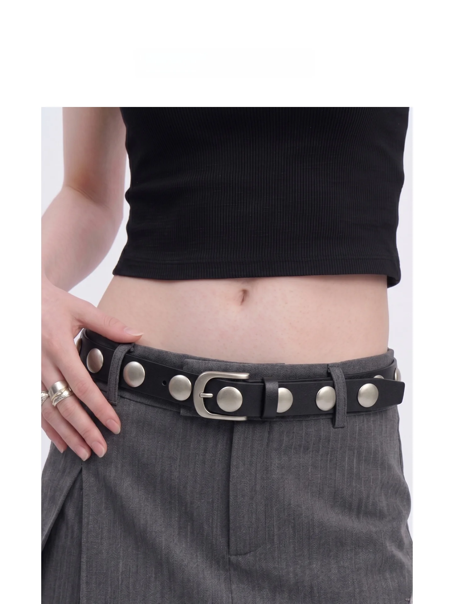 summer-punk-style-women's-leather-belt-decorative-rivet-versatile-waist-belt-slimming-trendy-black-metal-buckle-fastening