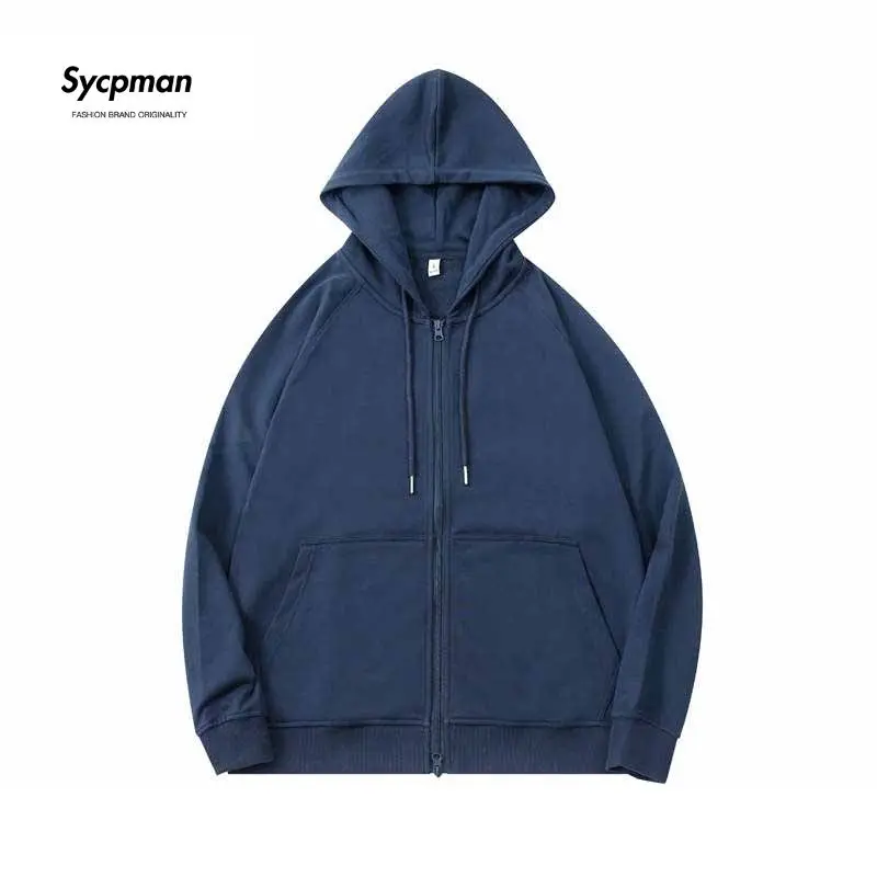 Sycpman 320 Grams Terry Zipper Hoodie Autumn and Winter Solid Loose Cardigan Couple Casual Streetwear Clothing