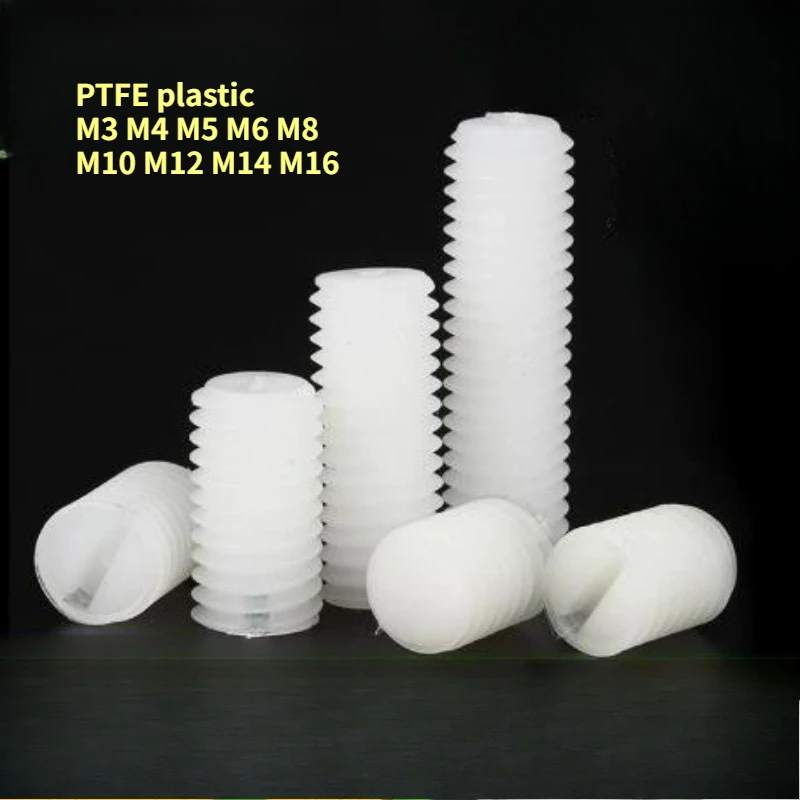 5/10pcs M3 M4 M5 M6 M8 M10 M12 M14 M16 White PTFE Plastic Insulated Slotted Flat Point End No Head Headless Grub Screw