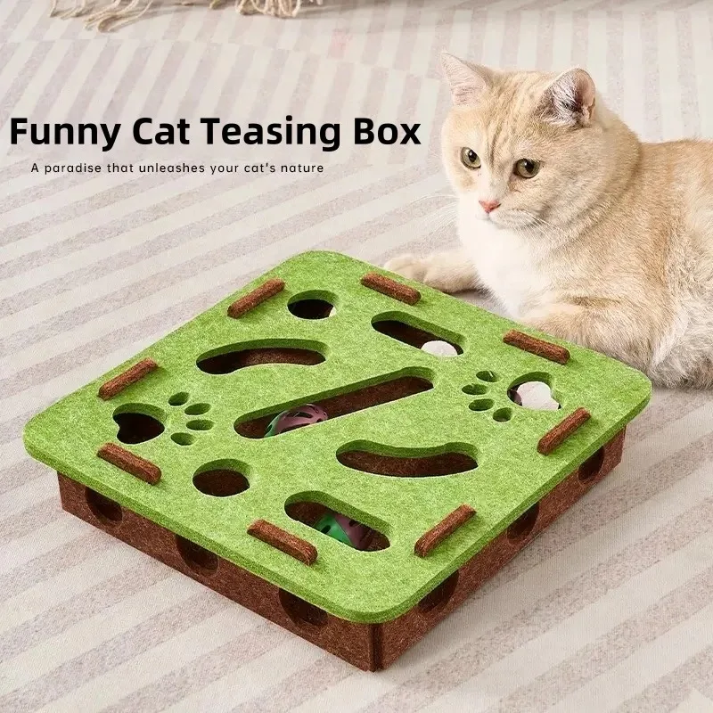 Juguete rompecabezas para gatos, caja de rompecabezas de fieltro, juguete de ejercicio para gatos con pelota, entretenimiento deportivo de interior, caza, juguetes para gatos de interior