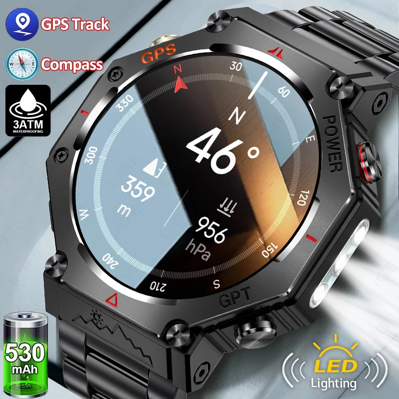 

2025 Military Smart Watches Men with LED Flashlight 1.39" Waterproof Fitness Tracker Bluetooth Call Smart Watch for Android iOS