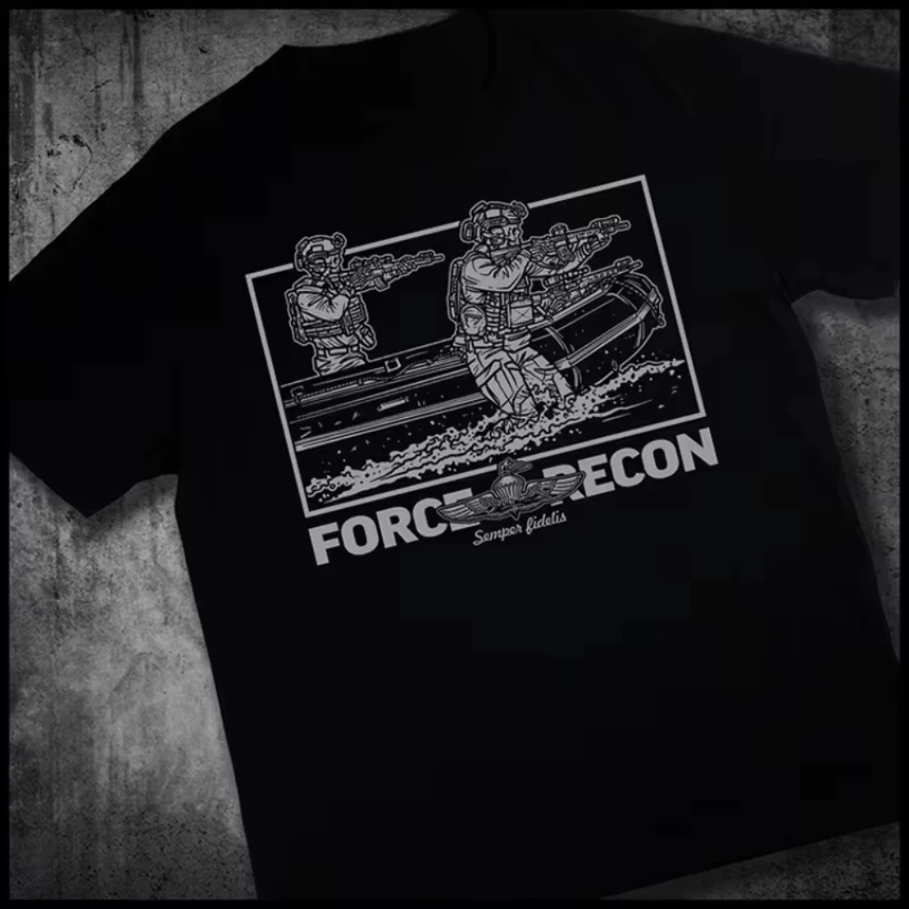 2025 جديد مشاة البحرية الأمريكية قوات مشاة البحرية ريكون خاص FR تكتيكات الاستطلاع مروحة عسكرية مطبوعة القطن الخالص الرجال النساء تي شيرت #1