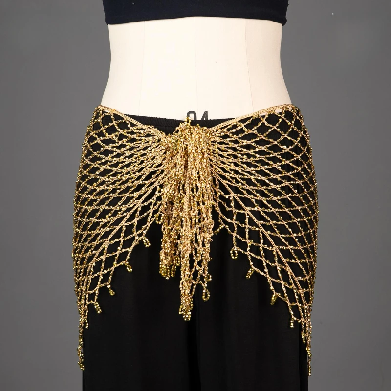

Belly Dance Waist ChainTriangle Hip Scarf Handmade Weaving Silver/gold Bead Versatile Belly Dancer Performance Accessories Belt