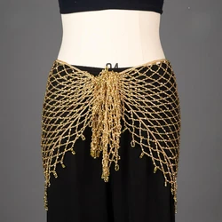 Belly Dance Waist ChainTriangle Hip Scarf Handmade Weaving Silver/gold Bead Versatile Belly Dancer Performance Accessories Belt