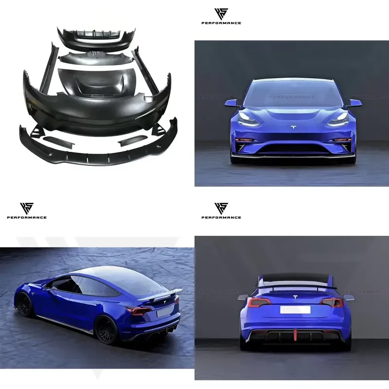 Robot Co Style Semi-Dry Carbon Fiber Auto Parts Body Kit with Bumper, Hood, and Side Skirts for Tesla Model 3 2016-2019