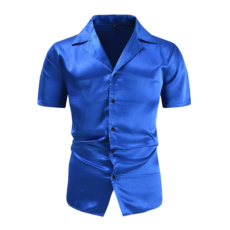 

New Men's Shiny Disco Short Sleeved Shirt for Foreign Trade Casual Men's Short Sleeved Shirt for Fashionable and Trendy Men