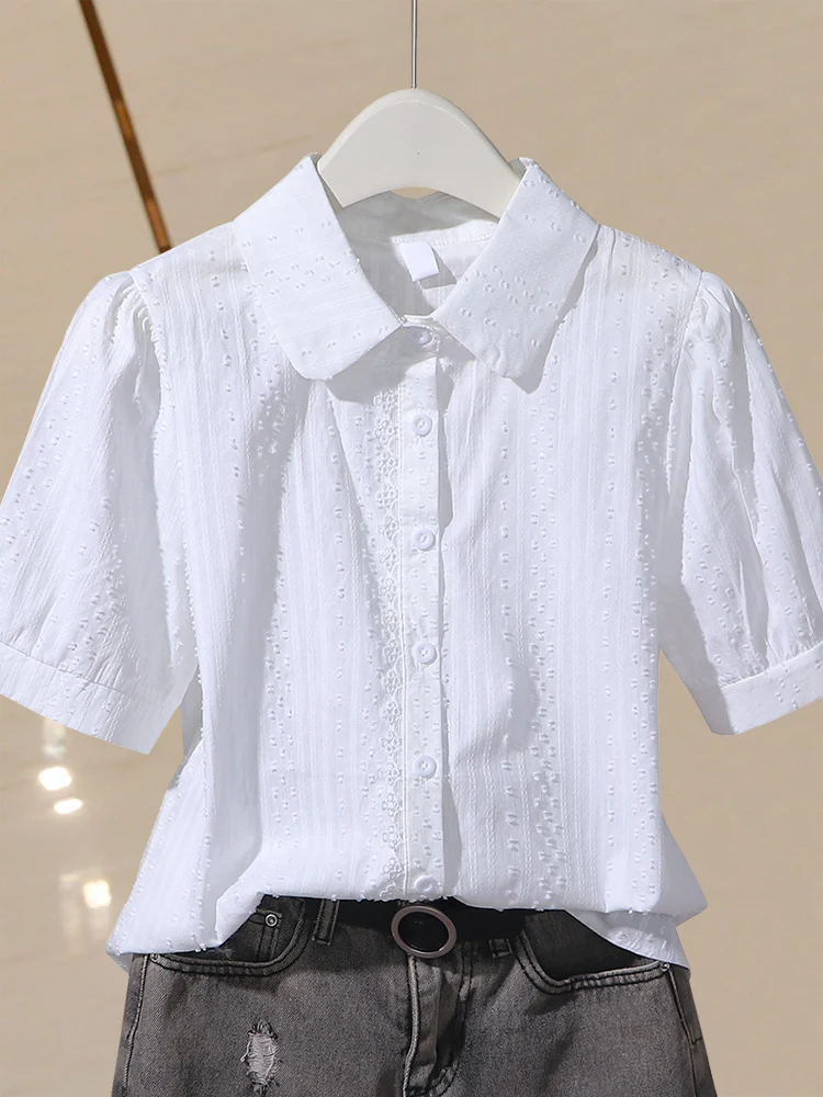 

Summer 2026 New Style Women's Cotton Lace Patchwork Shirt Short Sleeve Elegant Quality Top Small Shirt Commute Simple St...