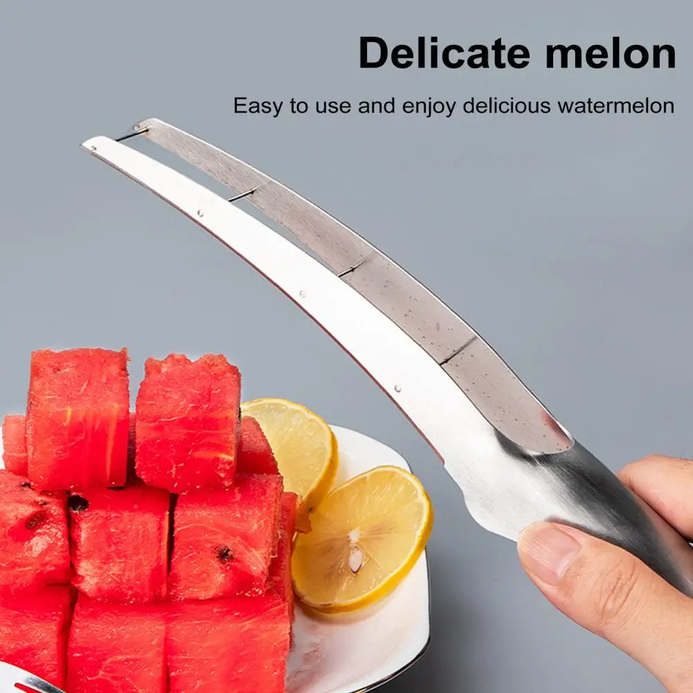 Uniform Cutting Grooves No Odor Watermelon Slicer Stainless Steel Watermelon Cutter Slicer with Forks for Home for Camping