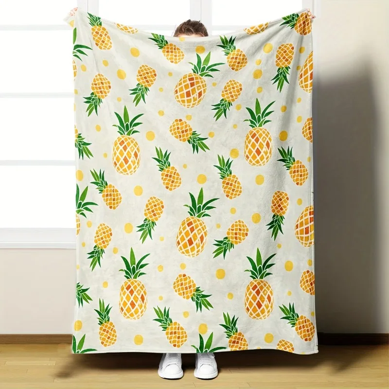Contemporary Pineapple Print Flannel Fleece Throw Blanket - Soft Cozy and Warm - Machine Washable