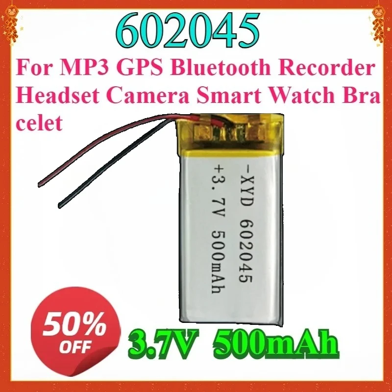 

For MP3 GPS Bluetooth Recorder Headset Camera Smart Watch Bracelet New 3.7V 500mAh Lipo Rechargeable Battery 602045