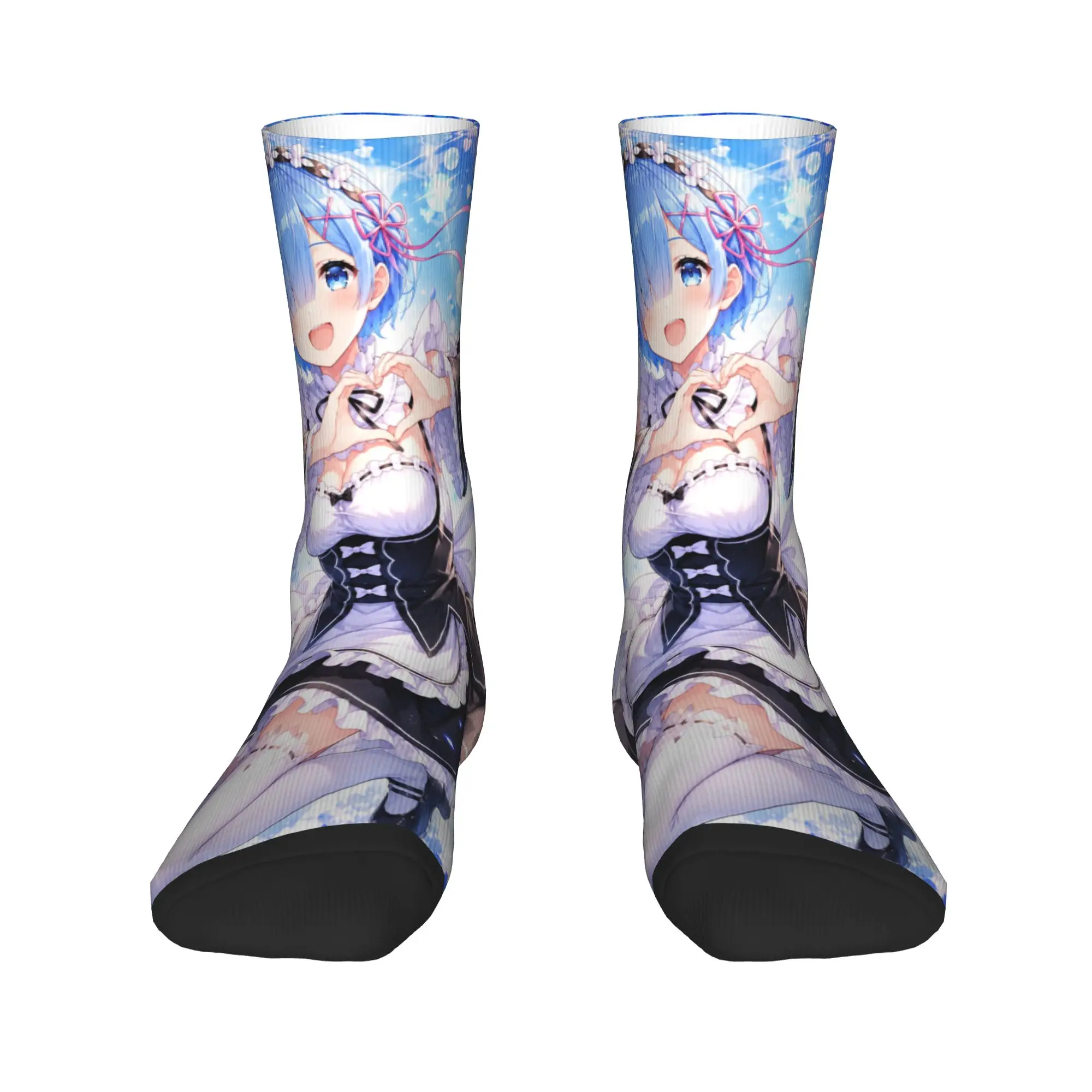 Men Socks Anime Re Life In A Different World From Zero Rem  Stockings Winter Retro Comfortable Socks Custom Non Slip Socks