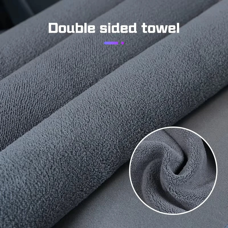 2 Pack Double-Layer Suede Microfiber Car Cleaning Towels, 30x60cm Super Absorbent Soft Drying Cloths for Car Washing, Detailing