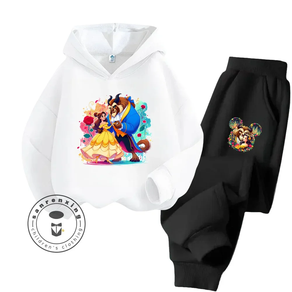 2024 Beauty and the Beast Disney Fashionable Long Sleeve Streetwear for Kids Age 3-14 Spring Autumn Casual Hoodie Tracksuit