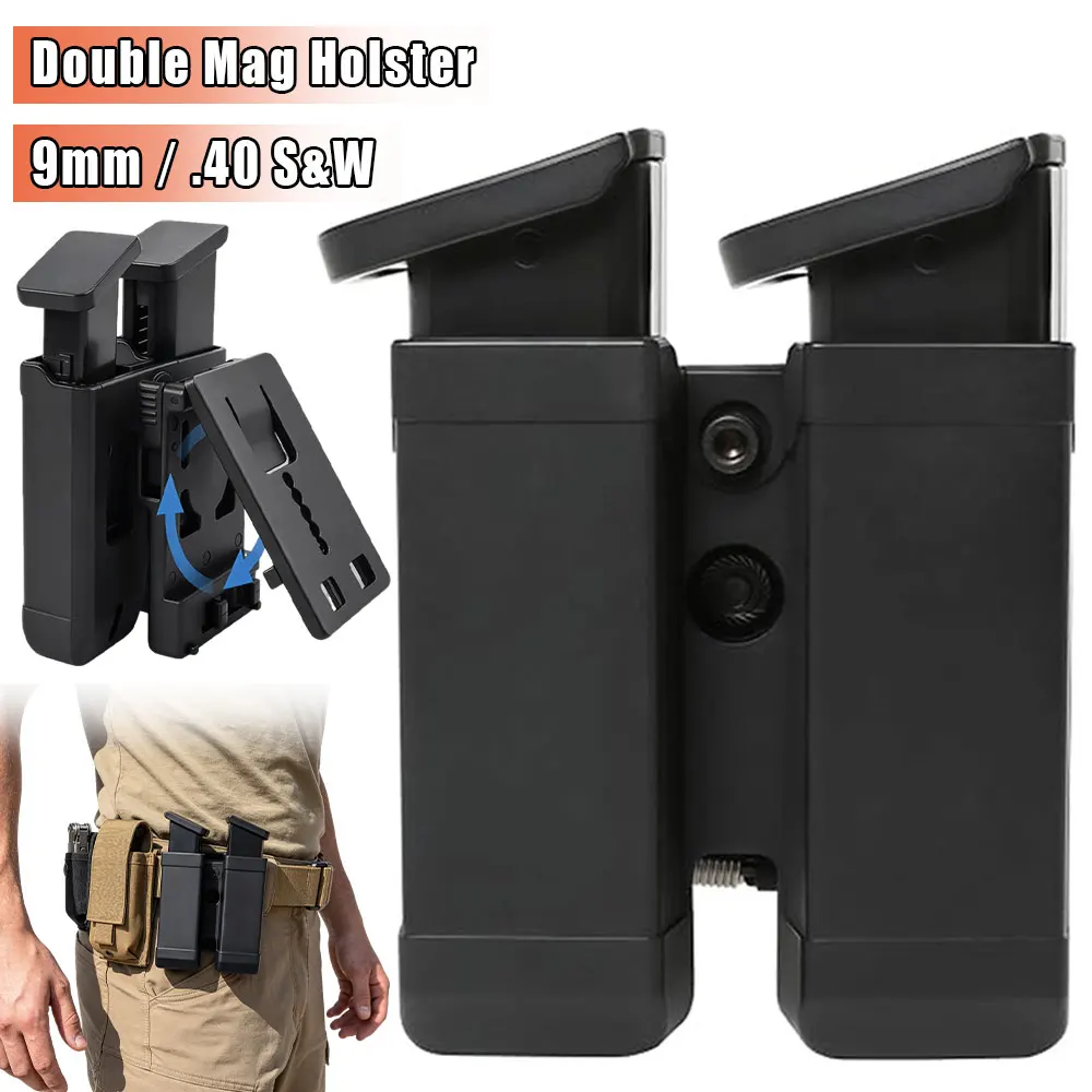 Tactical Double Magazine Holster for 9mm/.40 S&W 360° Adjustable Magazine Pouch Quick-Draw Pistol Mag Holder with Belt Clip