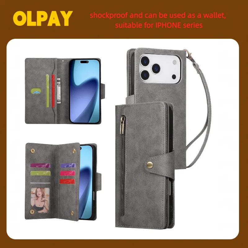 

OLPAY Wallet Case For iPhone 17/Air/17 Pro/17 Pro Max 16/15/14/13/12/11/XR/XSMAX With Card Holder,Cash Slots Case,Magnetic Clasp