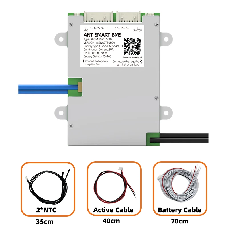 ANT SMART BMS 7S~16S Li-Ion LiFePo4 LTO 18650 Battery 40A 80A 110A 130A 575A 1050A 24V 36V 48V 60V 72V Built-in BT smart Balance