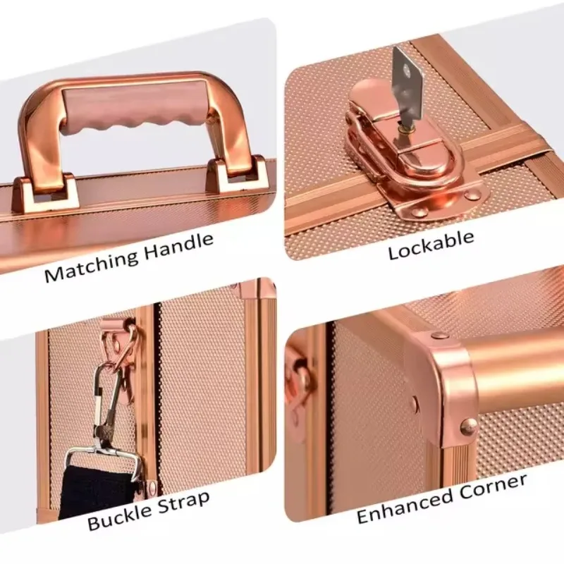 Pink Professional Cosmetics Storage Beauty Box Double Cover Cosmetic Case Locking Suitcase Aluminum Suitcase