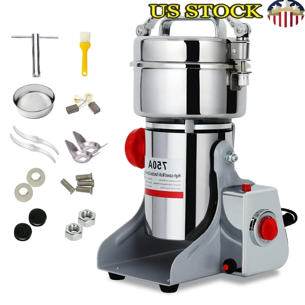 750g Stainless Steel High Speed Electric Grain Grinder Pulverizer Coffee Spice Beans Nuts Herb 2600W Commercial Mill Machine