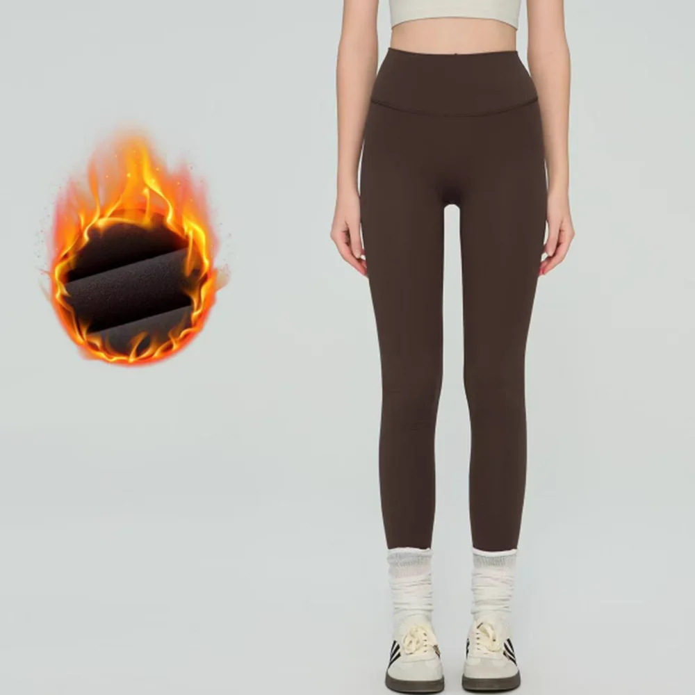 سراويل ضيقة من الصوف الحراري للنساء، سراويل للتمرين عالية الخصر بدون خياطة أمامية، دافئة ومقاومة للقرفصاء لفصل الشتاء #6