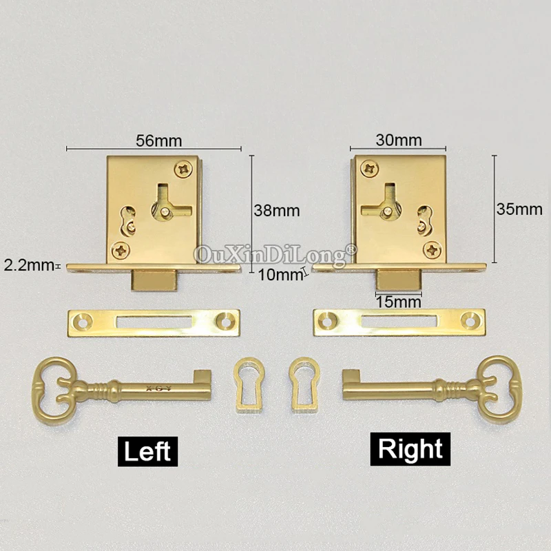 High-end 6PCS European Antique Pure Brass Drawer Cabinet Locks Cupboard Locker File Cabinet Lock Hidden Wood Furniture Locks+Key