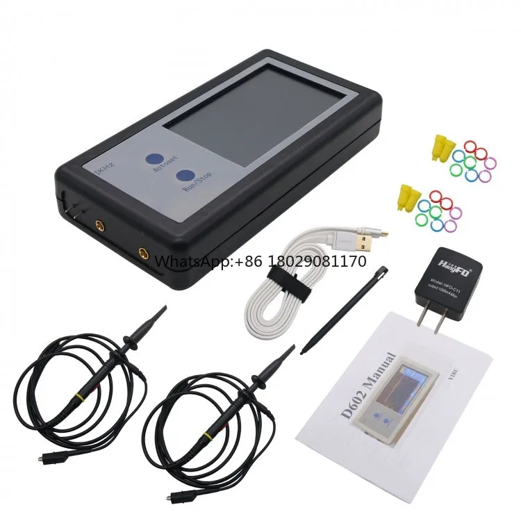 200KHz Digital Oscilloscope 2 Channel Mini Portable Oscilloscope Pocket Sized Touch Panel LCD D602