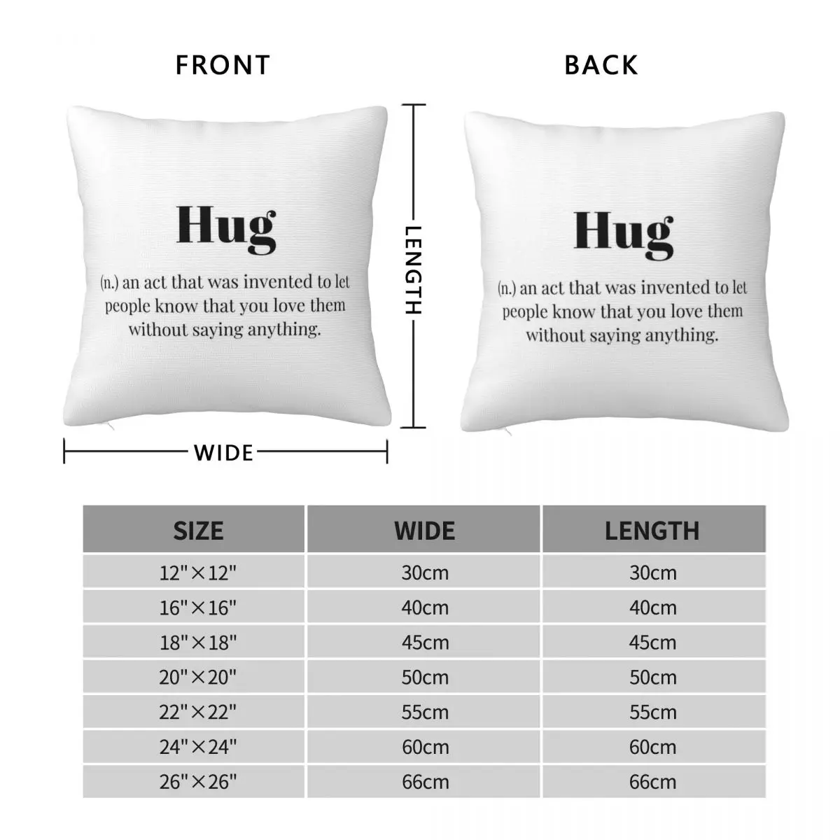 Hug Definition Square Pillowcase Polyester Linen Velvet Creative Zip Decorative Pillow Case Sofa Seater Cushion Cover