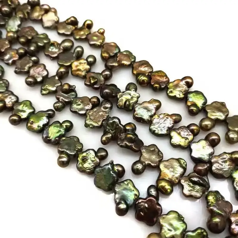 16 inches 11-12mm Dark Green Natural Flower Pearls Loose Strand