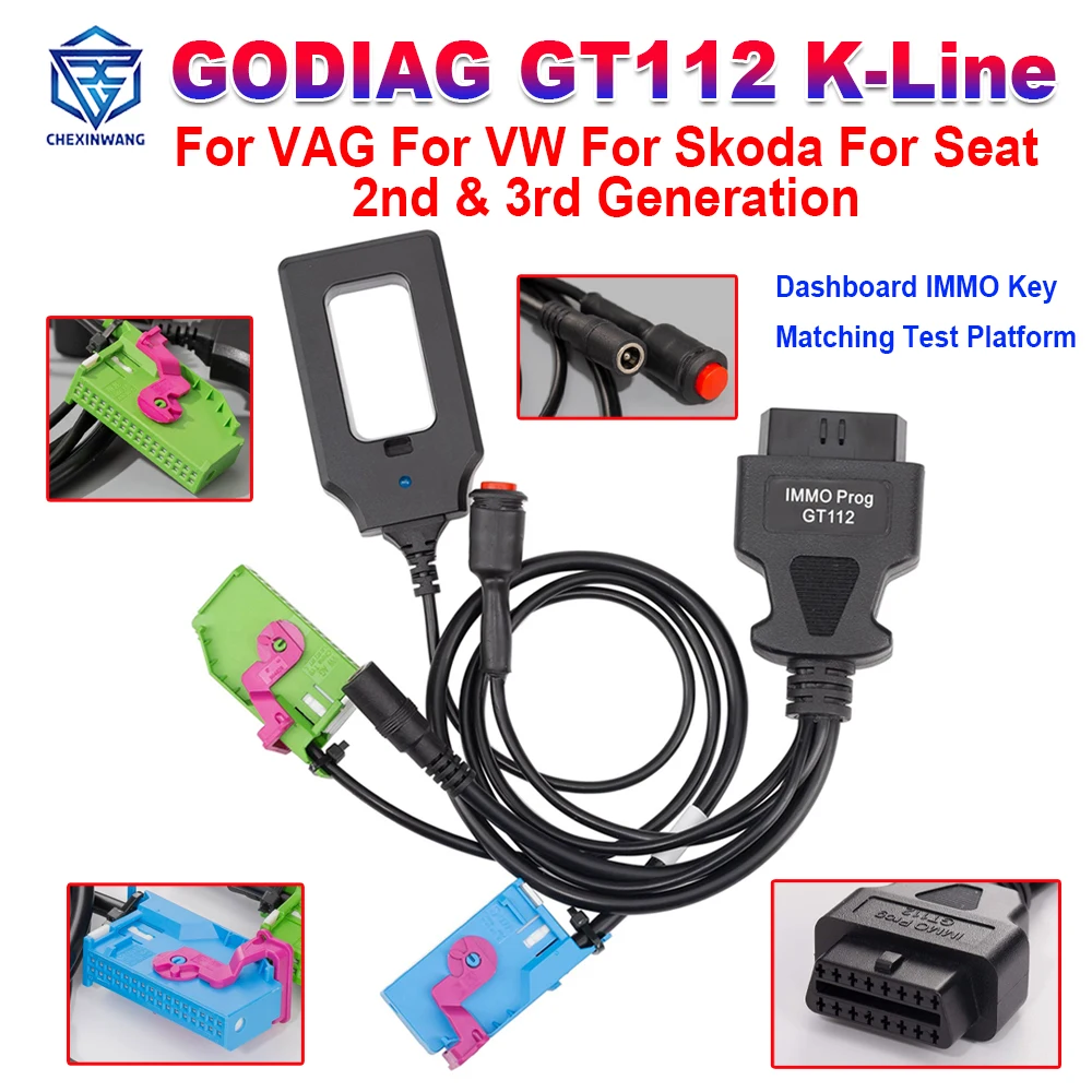 

GODIAG GT112 K-Line для V-W-для Audi для Skoda/Seat 2-го и 3-го поколения, приборная панель IMMO, соответствующая ключу, испытательная платформа VVDI2 IM508
