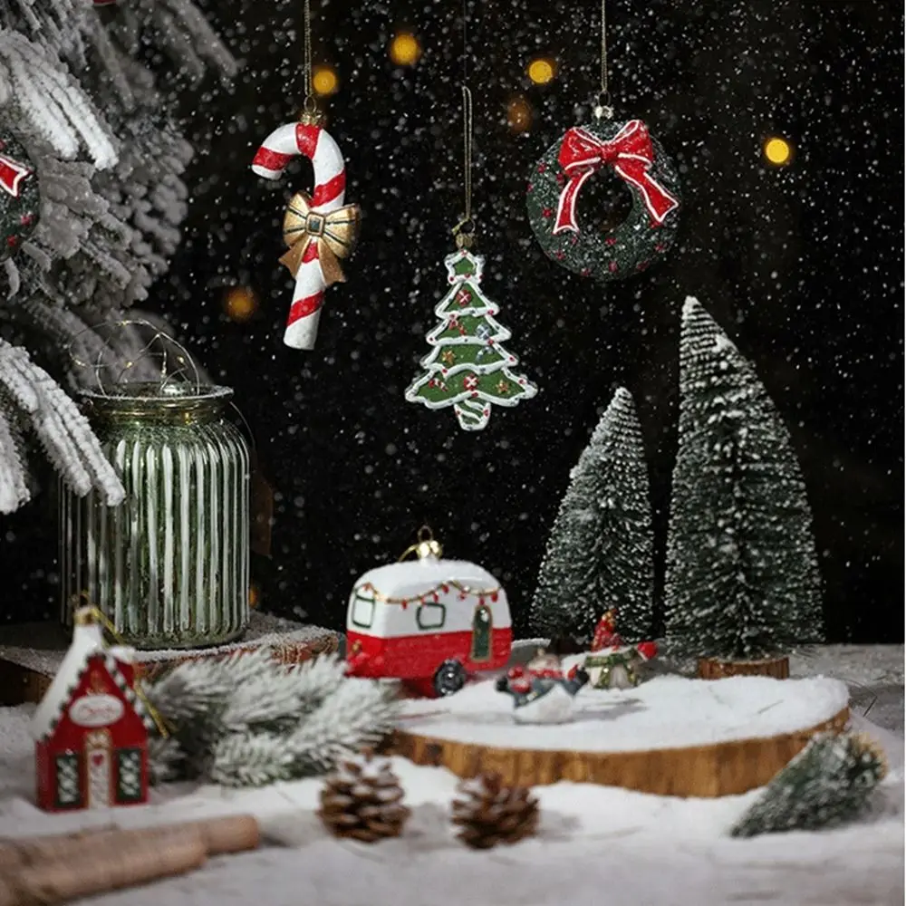 Plastic Christmas Hanging Pendants Multicolor Mailbox Plane Drop Ornaments Party Supplies Cane Drum Xmas Tree Decorations